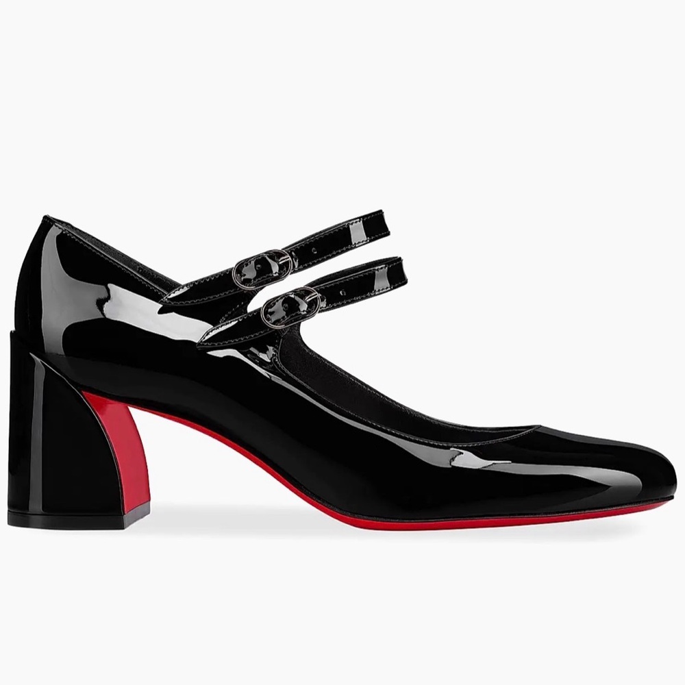 Christian Louboutin Black Patent Mary Jane Heels with Red Sole